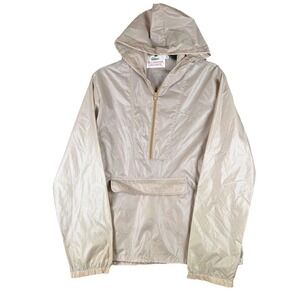 Vintage Lacoste Jacket Mens Medium Beige Hooded 1/4 Zip Windbreaker Pullover